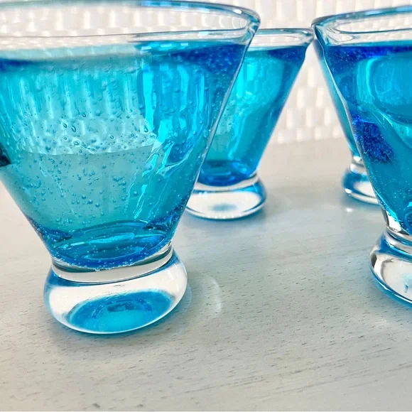 Anthropologie Blue Bubble Stemless Martini Glasses Set of 4 - Picture 7 of 12